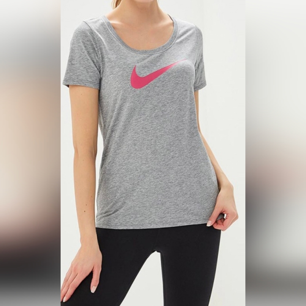 Nike  Dri Fit Women's Gray Tee with Pink Logo